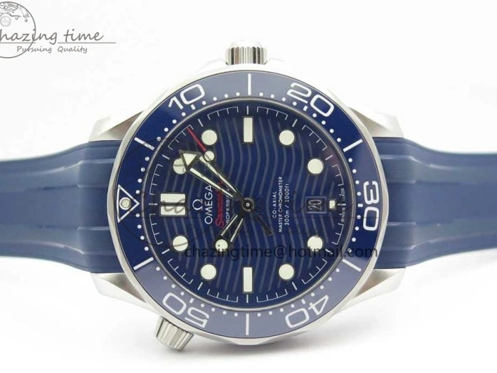 0321 Lightweight 2018 Seamaster Diver 300M VSF 1:1 Best Edition Blue Ceramic Blue Dial on Blue Rubber Strap A8800 V2 (Black Balance Wheel) 7961